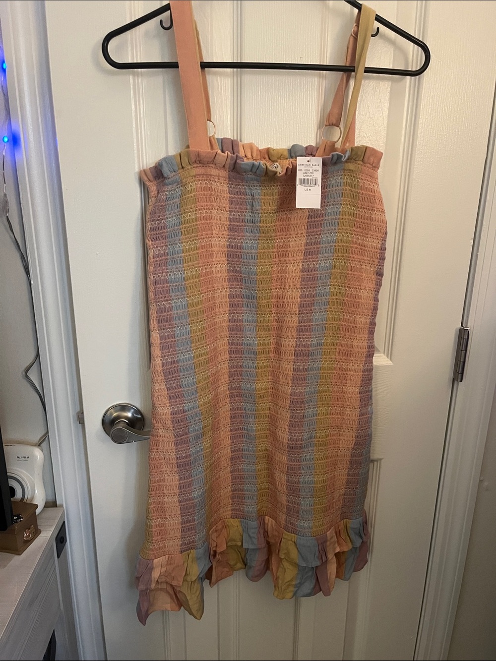 Pastel Multicolor Smocked Ruffle Hem Dress